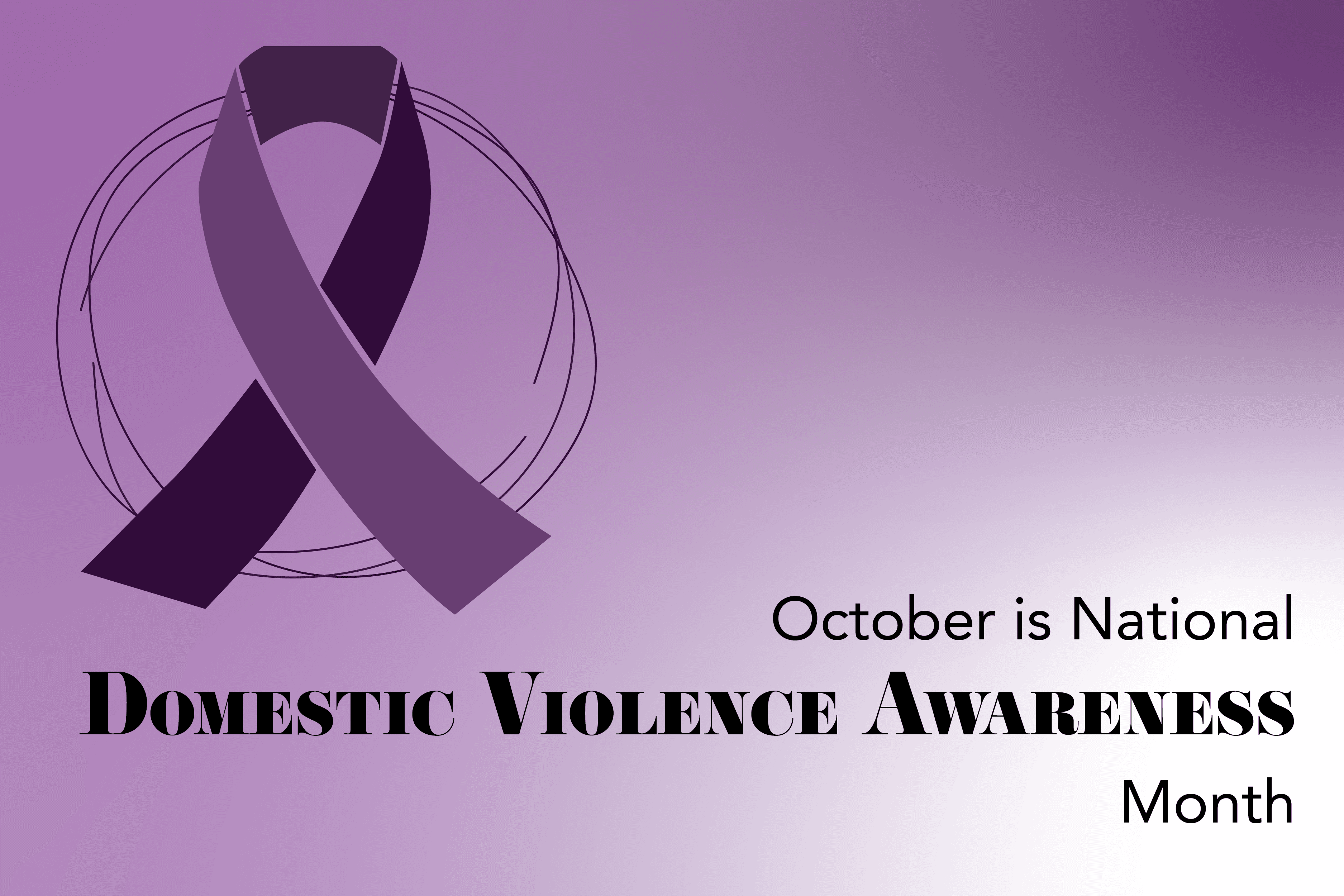 Purple ribbon. Text reads "October is now Domestic Violence Awareness Month."
