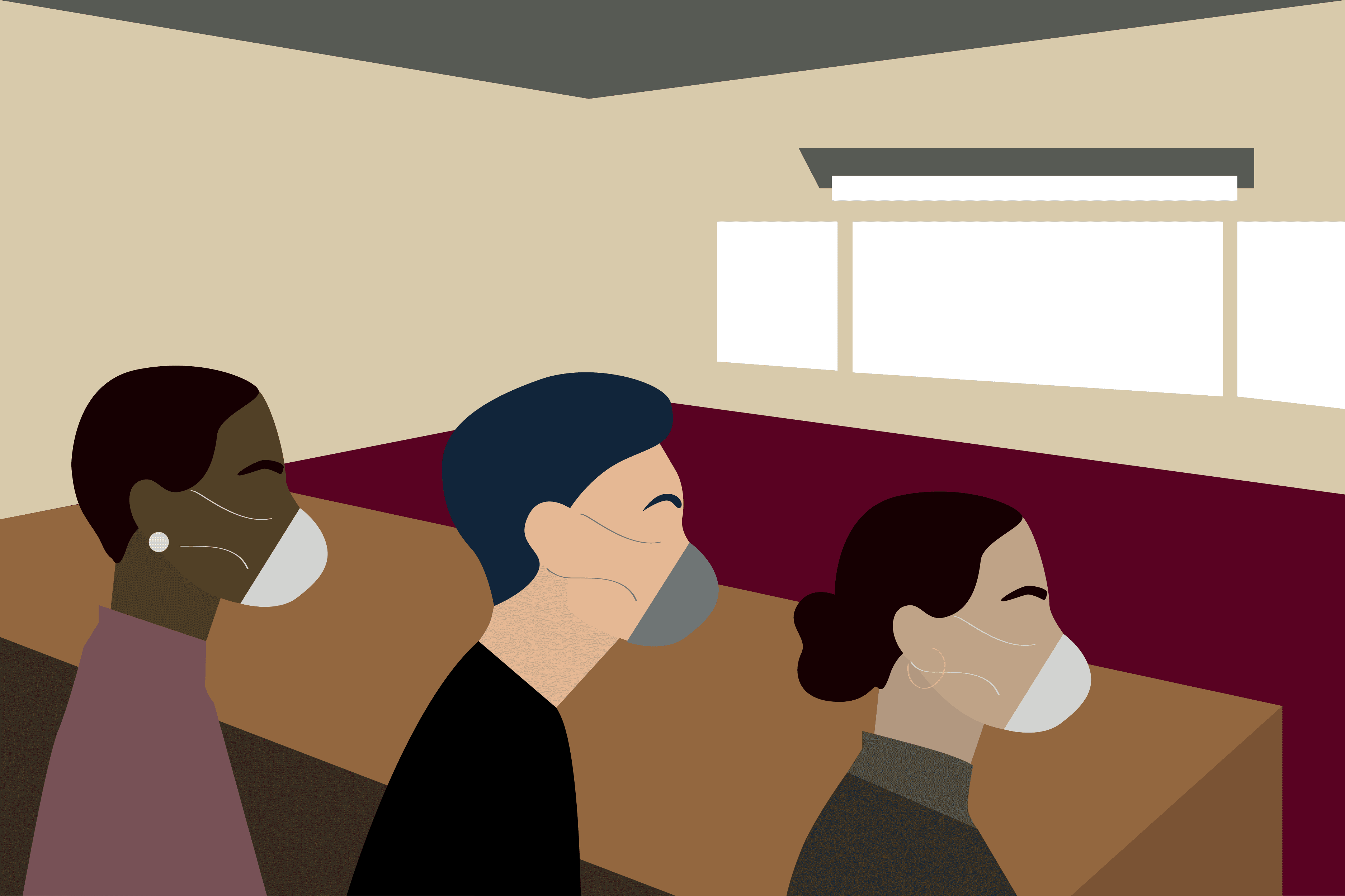 graphic of students in masks in lecture hall