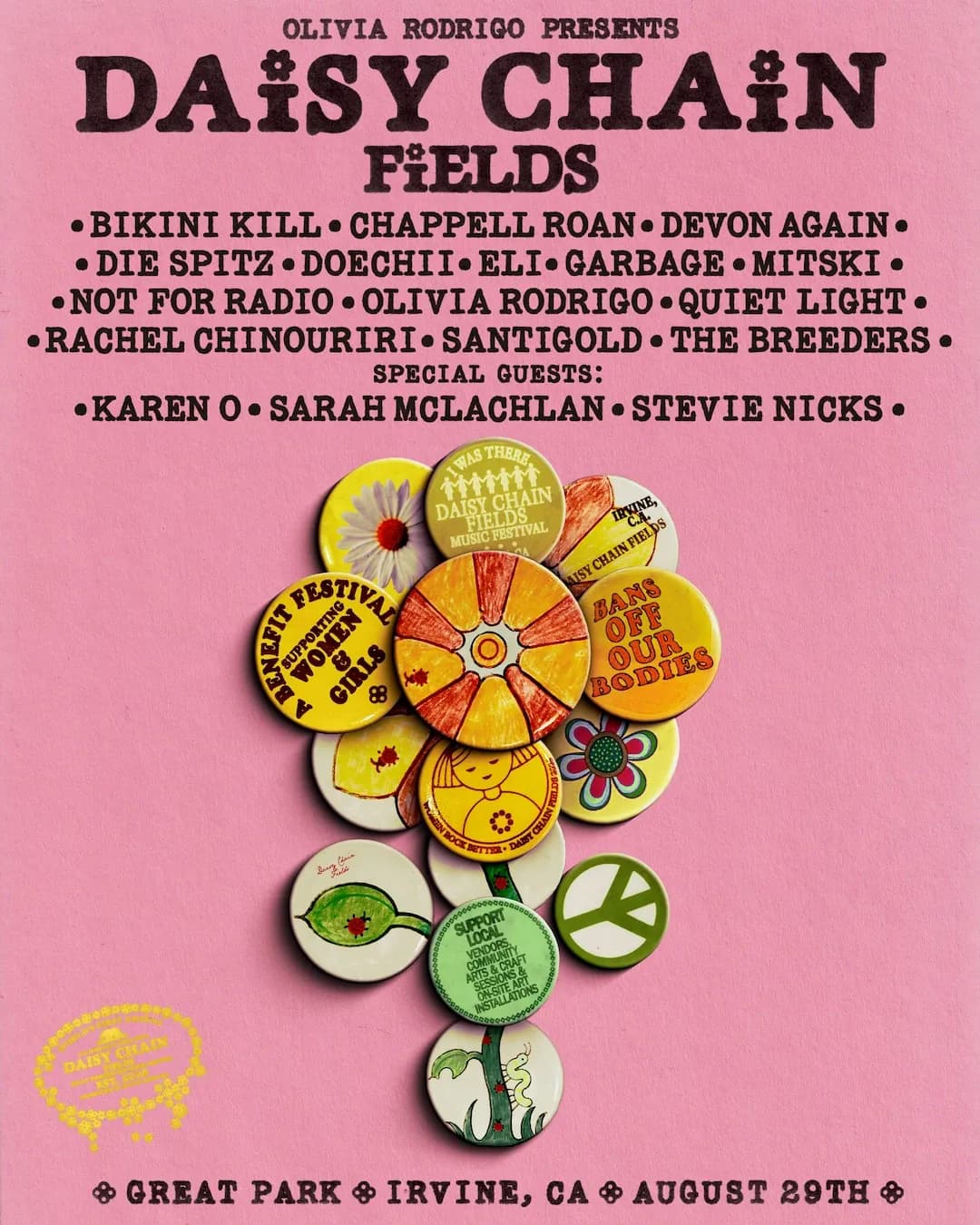 Promotional poster for Daisy Chain Fields, a charitable music festival founded by singer-songwriter Olivia Rodrigo. (Daisy Chain Fields / fair use)