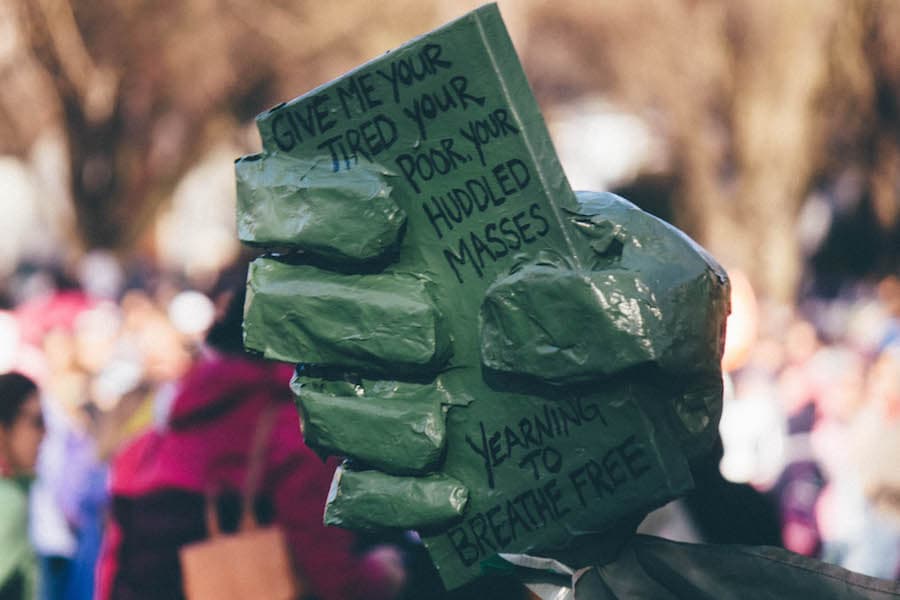 The lengths that people went through to include art into their protest was absolutely astounding. This person had fashioned a version of the Statue of Liberty onto themselves, and had even included the text that is actually etched onto the statue (BECCA RIDGE / AGGIE)