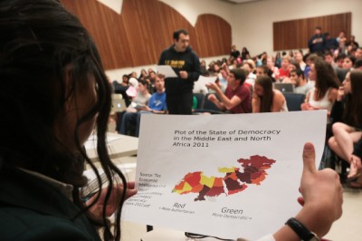 A map circulates the table during the Business & Finance Commission meeting. Photo by Brian Nguyen. 