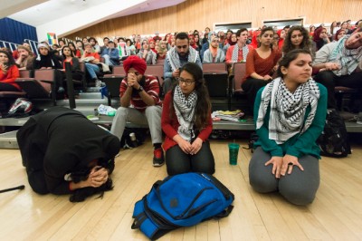 Supporters of the resolution react after the ASUCD senate voted on the resolution early in the morning on May 9. Photo by Brian Nguyen.