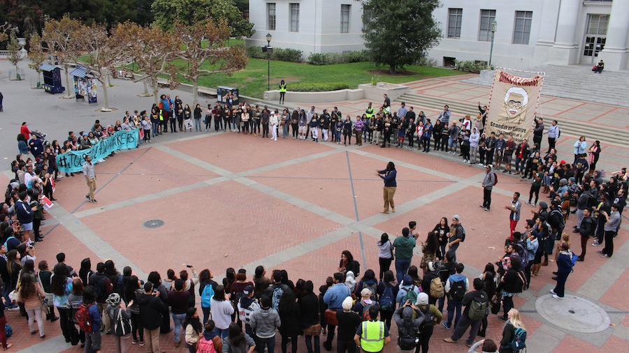 UC Students rallying for justice for UC Workers during the Action at SOCC. (TANYA AZARI / COURTESY)