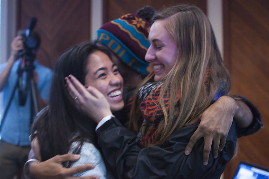 BASED candidates Adilla Jamaludin (left), Parteek Singh (center) and Georgia Savage (right) win three of six ASUCD senate seats. (JAY GELVEZON / AGGIE)