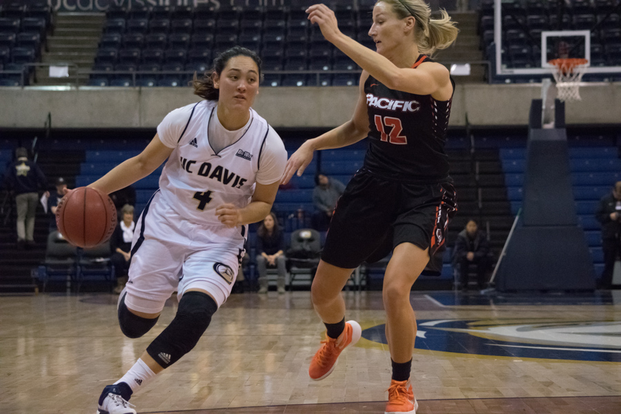 Sophomore guard Rachel Nagel attacks the basket in an attempt to give the Aggies the upper hand. (BRIAN LANDRY / AGGIE)