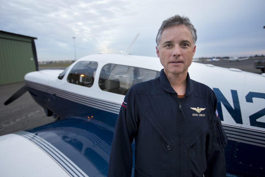 Pilot and UC Davis project scientist Stephen Conley at Lincoln Regional Airport on Friday, Jan. 8, 2016. Conley, flying in a pollution-detecting airplane, provided the first estimates of methane emissions spewing from the Southern California leak. (JOE PROUDMAN / UC DAVIS)