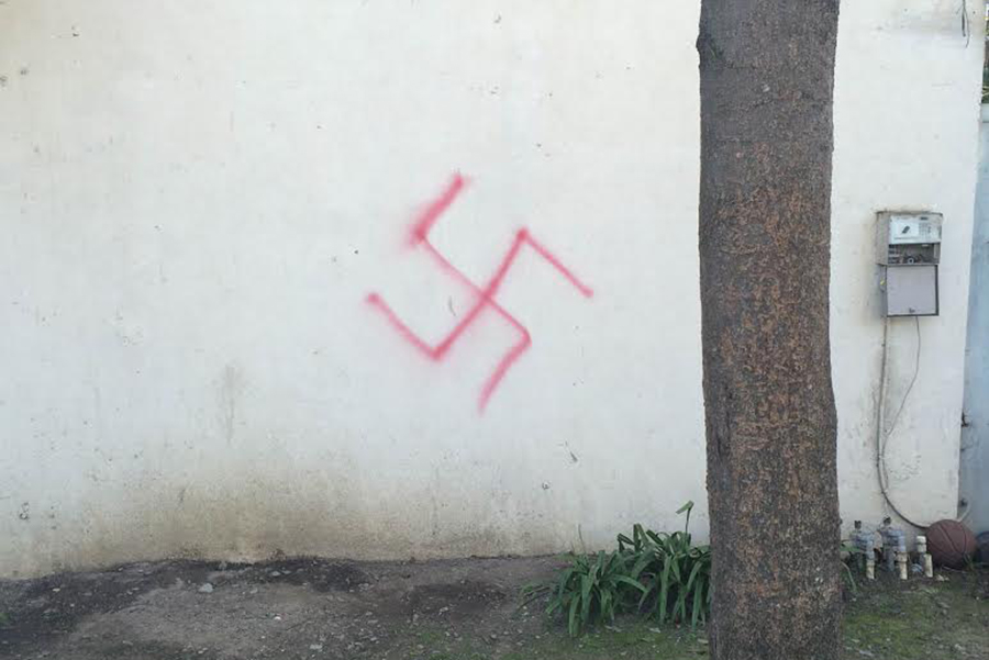 On January 31, 2015 two large swastikas were spray painted around the Alpha Epsilon Pi fraternity house. (SCOTT DRESSER / AGGIE)