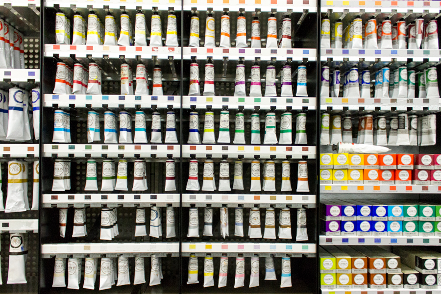Large selection of paints now available at bookstore. This is the first time in many years the bookstore will feature an extensive art supply section. (LUCY KNOWLES / AGGIE)
