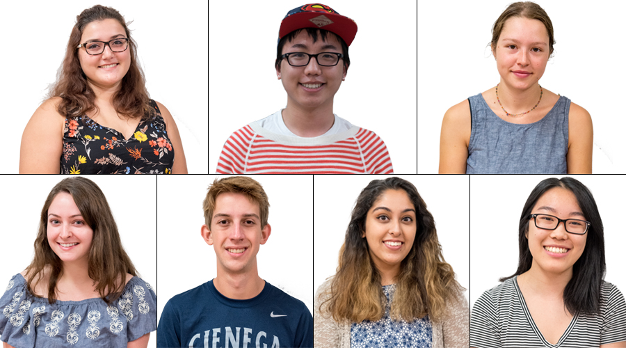 Top, from left to right: Alice Rocha, Michael Clogston and Stella Sappington Bottom, from left to right: Taryn DeOilers, Nick Irvin, Tamanna Ahluwalia, and Jeanette Yue (JAY GELVEZON / AGGIE)