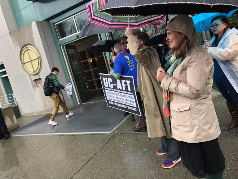 Librarians from several UCs rallied outside Shields during bargaining negotiations