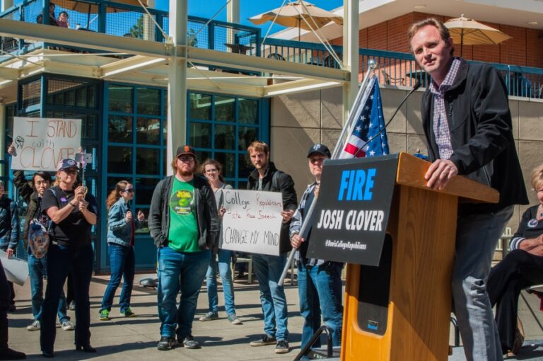 Protest in favor of dismissing Professor Joshua Clover held