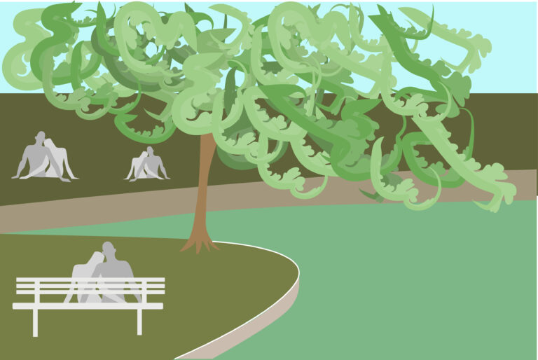 Flock of arboretum couples make runner uncomfortable