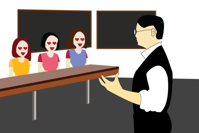 Humor: Gorgeous professor is unaware that students only attend class for him