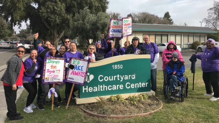 Davis Courtyard Healthcare Center workers picket for better wages, benefits