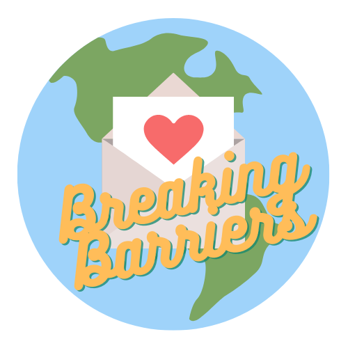 Graphic of the world with a letter containing a page with a heart on it. In front of the is text that reads 'Breaking Barriers.'