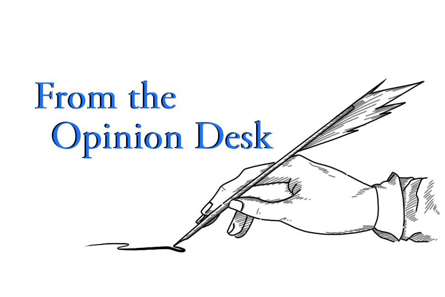 Graphic of hand with quill pen to paper "From the Opinion Desk"