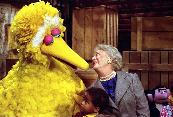 Barbara Bush in a 1989 taping of Sesame Street at United Studios. *(Courtesy of George Bush Presidential Library and Museum)