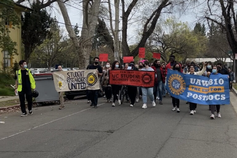 ‘One, two, three, four, rent burden no more’: UC academic workers rally for affordable housing