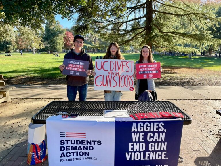 UC Davis Students Demand Action calls on UCs to divest from the gun industry during divestment week