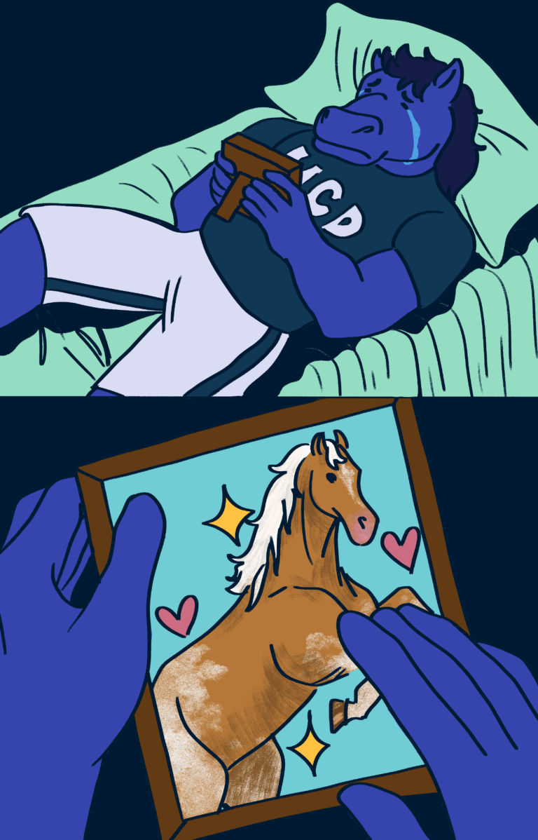 Gunrock spotted sulking after fumbling a stallion